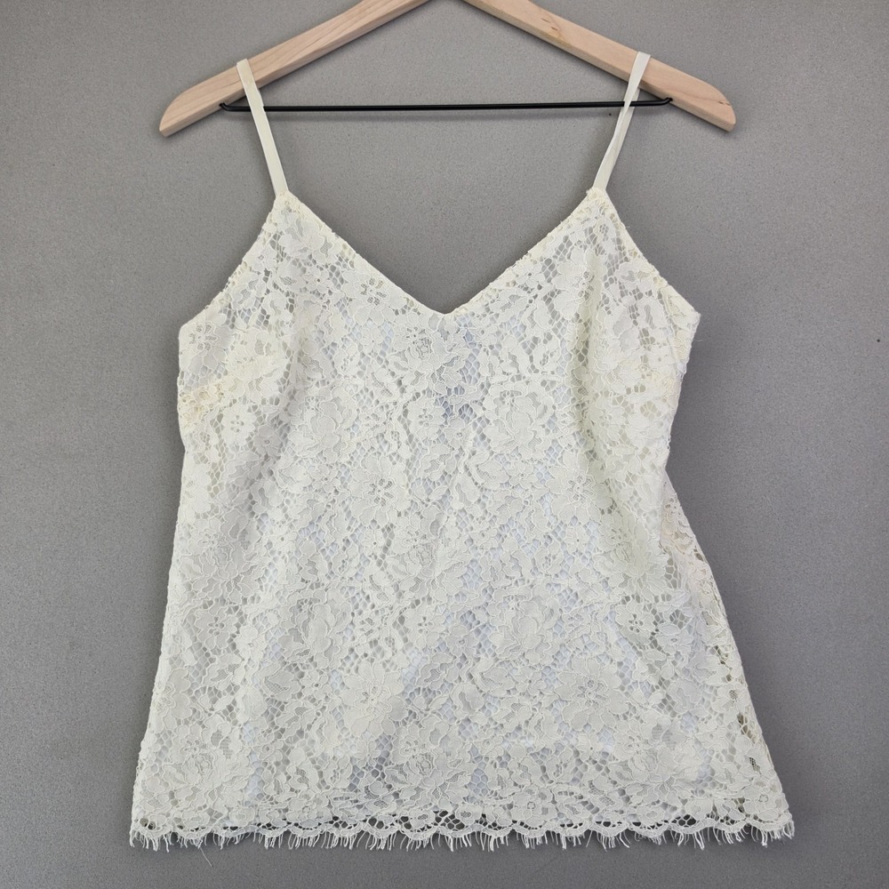 Lauren Ralph Lauren Petite Womens 6P Ivory Floral Lace Eyelash Hem Cami Tank Top